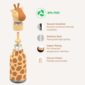 Asobu Kids Bestie Bottles Insulated Stainless Steel Water Bottle with Straw 16oz Brown Giraffe - Image 4