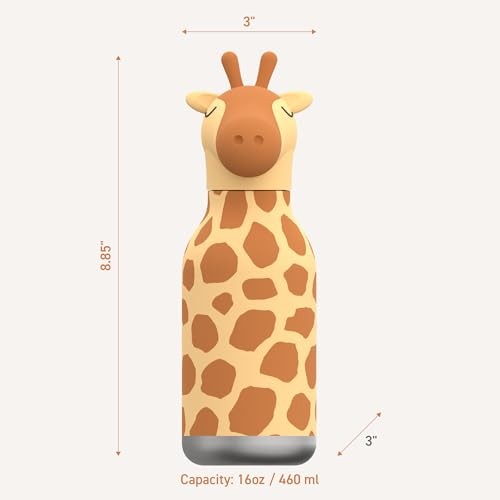 Asobu Kids Bestie Bottles Insulated Stainless Steel Water Bottle with Straw 16oz Brown Giraffe - Image 6