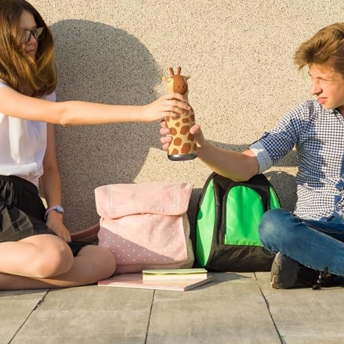 Asobu Kids Bestie Bottles Insulated Stainless Steel Water Bottle with Straw 16oz Brown Giraffe - Image 7