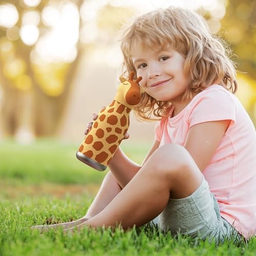 Asobu Kids Bestie Bottles Insulated Stainless Steel Water Bottle with Straw 16oz Brown Giraffe - Image 8