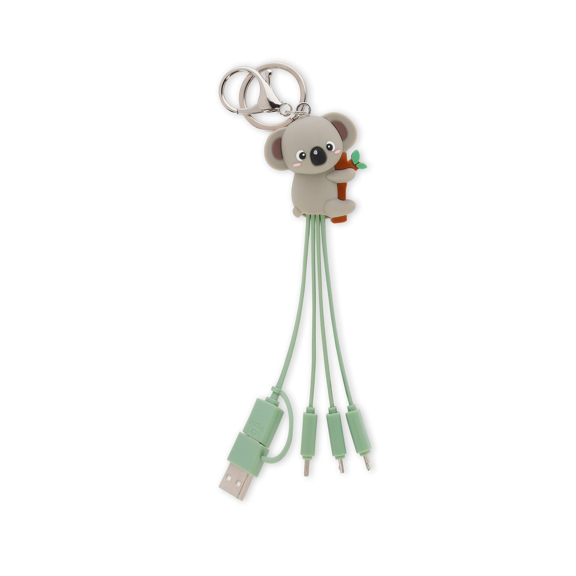 Legami - Koala Theme Multiple Link up Charging Cable with Keyring 4 USB Charging Cables Type-C Micro-USB Lightning Cable with USB Type C Adapter T - Image 1