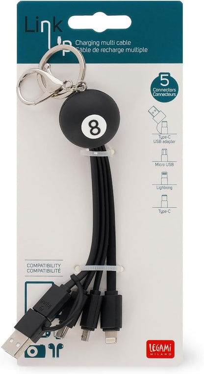 Multiple Link up Charging Cable - Theme 8 Ball with Keychain  - Image 3