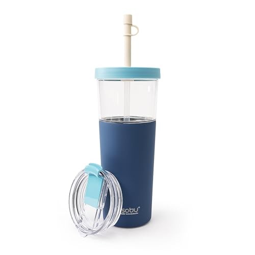 Marina Pastel Blue - 845 ml 2 in 1 Travel Mug with Straw - Image 1