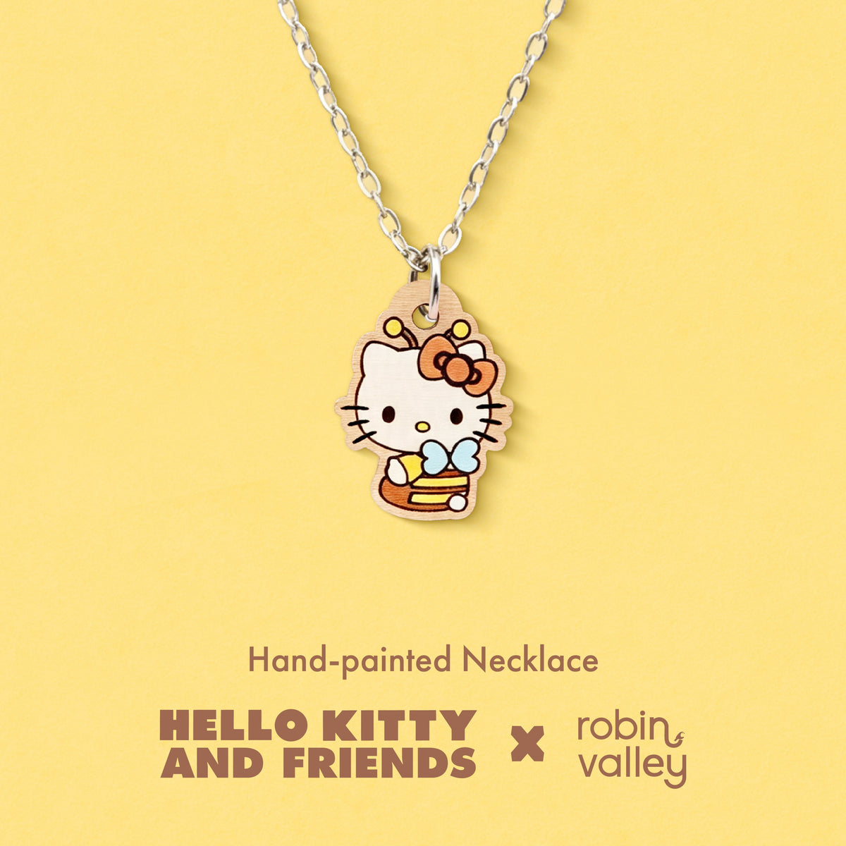 Robin Valley Officially Licensed Hello Kitty Bee Necklace - Wooden Jewellery Gift
