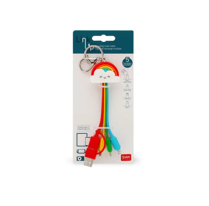LEGAMI Rainbow Theme Multiple Link up Charging Cable with Keychain 4-in-1 Type-C Micro-USB Lightning Magnetic Compatible with Smartphone Tablet - Image 1
