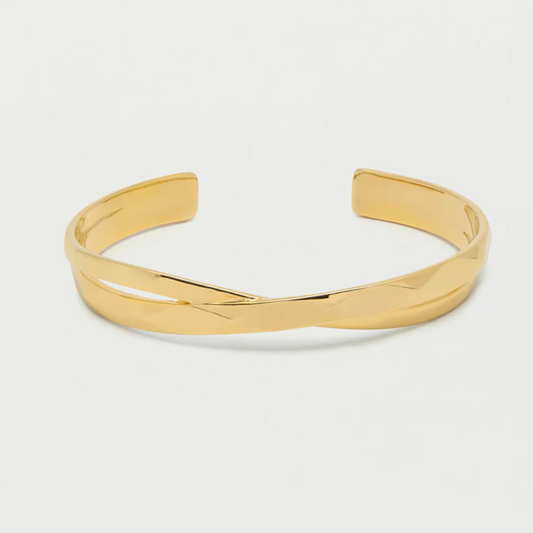 Estella Bartlett - Cuff Bangle | Faceted Texture Crossover Open Cuff Bangle | Gold Plated