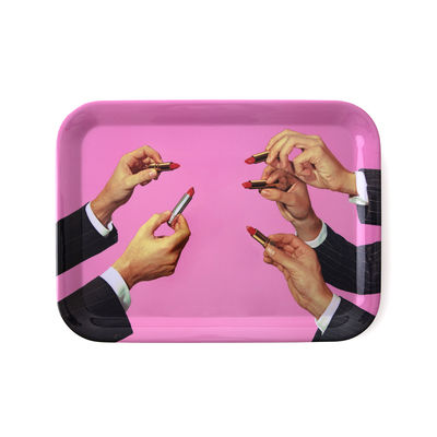 Lipsticks Pink Rectangular Melamine Serving Tray Pink - Image 1