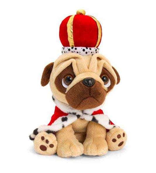 Keel Toys Soft Toy King Pugsley with Crown Brown Plush - Image 1