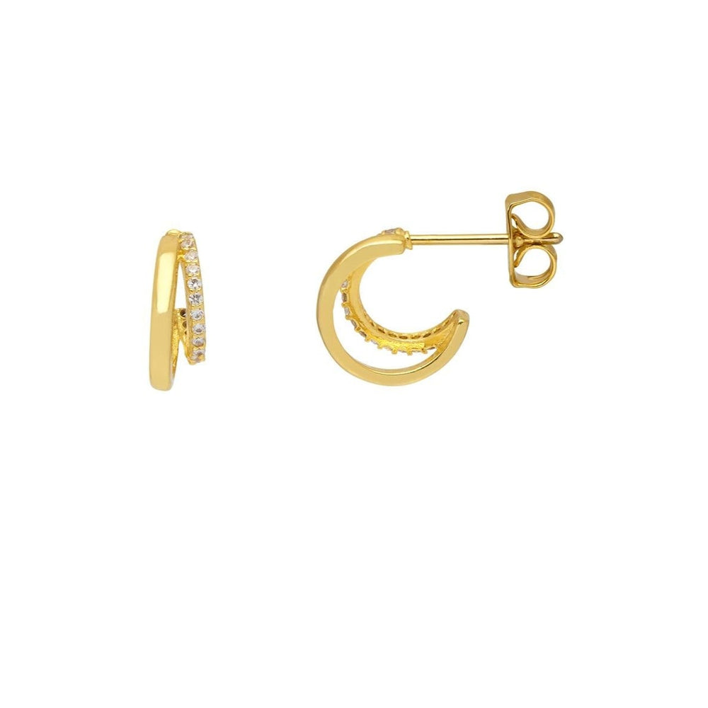 
            
                Load image into Gallery viewer, Estella Bartlett - Earrings | Double Illusion Cubic Zirconia Curl Hoop Earrings | Gold Plated
            
        
