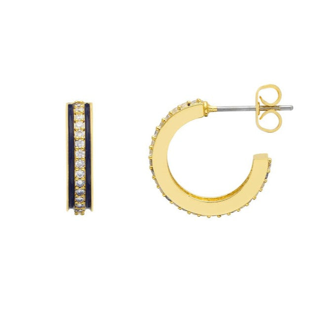 Estella Bartlett - Earrings | Navy Enamel Cubic Zirconia Pave Set Hoop Earrings | Gold Plated
