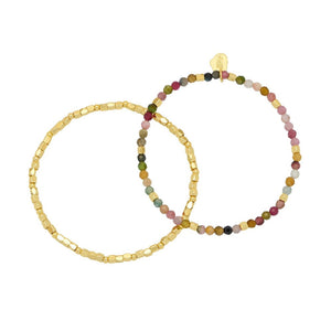 Estella Bartlett - Bracelet | Coco & Tourmaline Gemstone Bead Bracelet Set - 2 Pack | Gold Plated