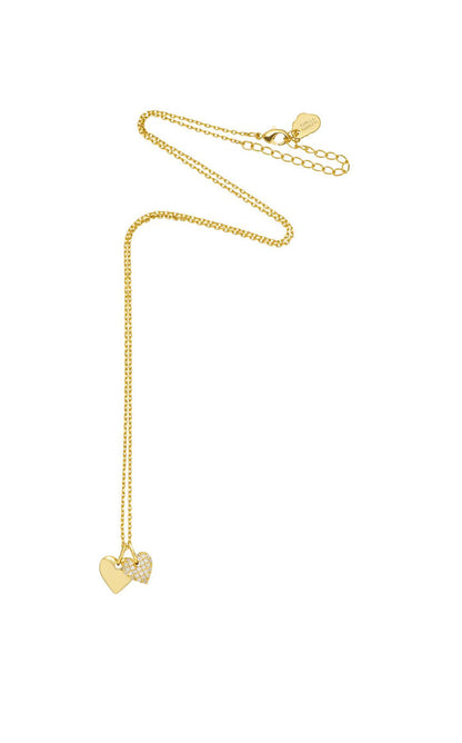 Estella Bartlett - Keep Shining | Pave Double Heart Charm Necklace | Gold Plated