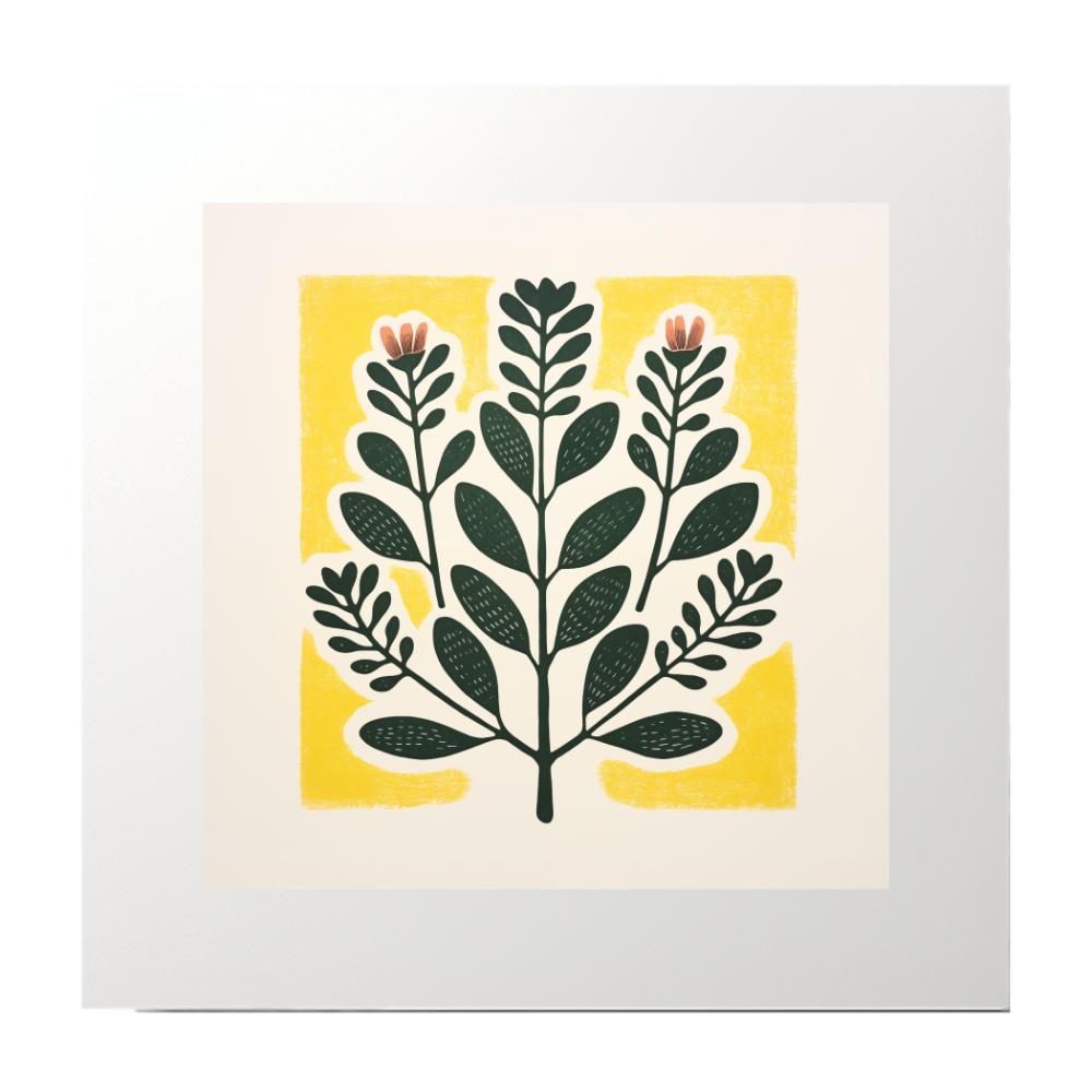 Block Print Yellow Plant Art Print