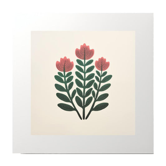 Block Print Red Plant Art Print