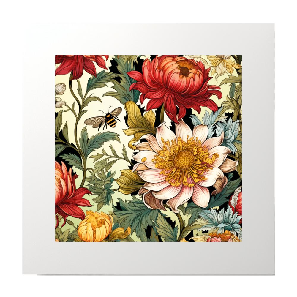 Floral Pattern Bee Floral  Art Print