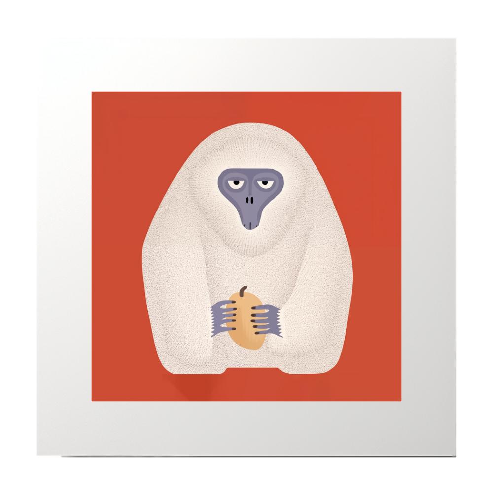 Block Print White Monkey Art Print
