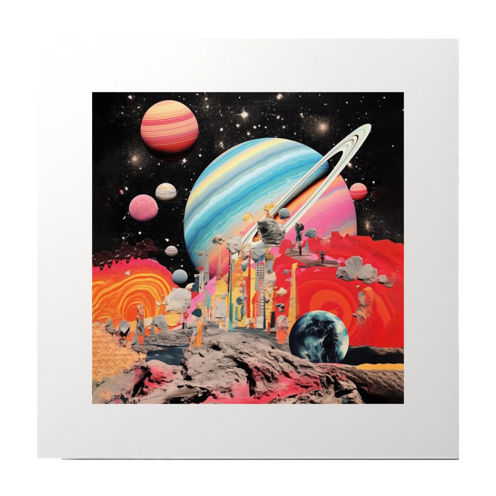 Abstract Collage Multicolour Planets Art Print