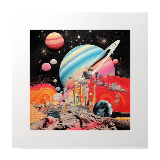 Abstract Collage Multicolour Planets Art Print