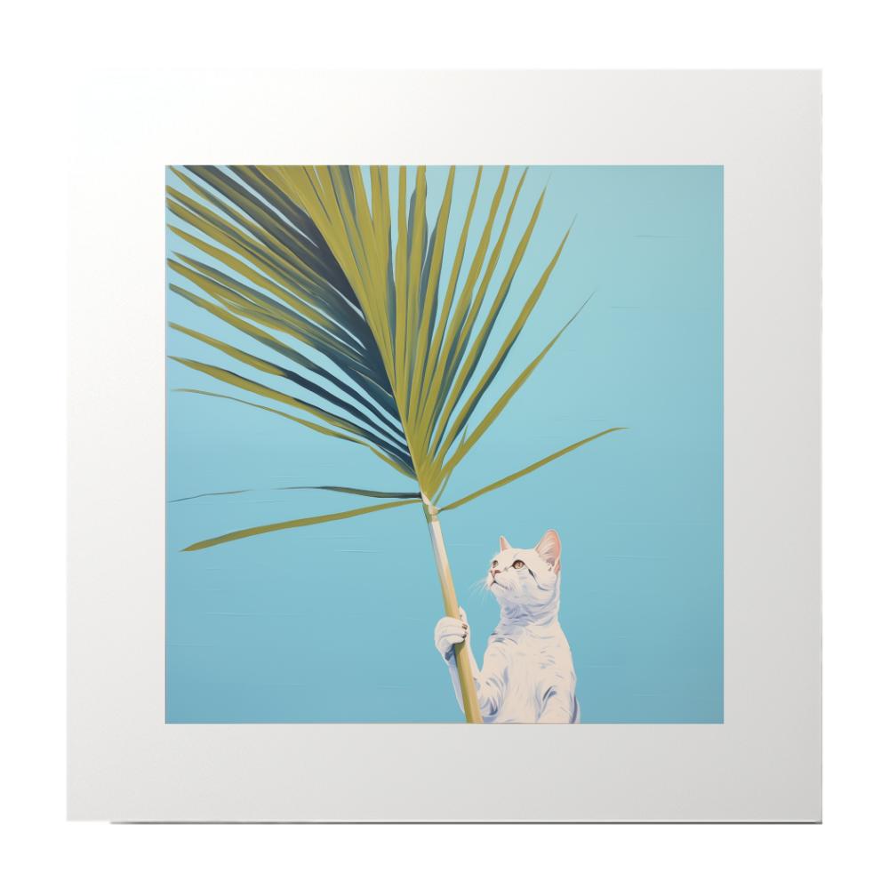 Modern Art Painting White Cat Palm Art Print