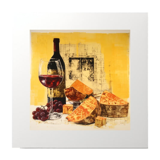 Monoprint Wine Cheese Art Print