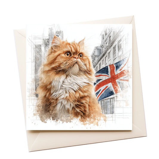 Ginger Cat Union Jack Illustration Greeting Card