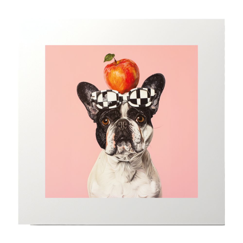 Apple on Dog Glasses Art Print
