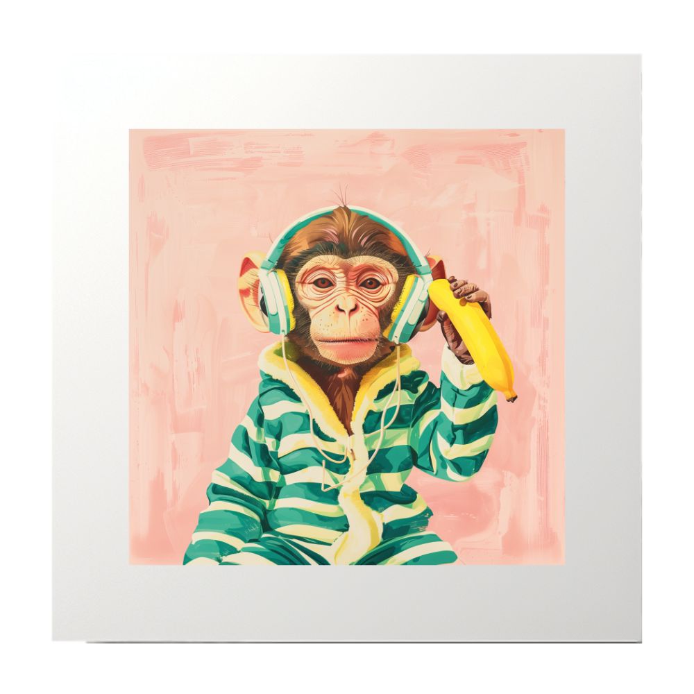 Baby Monkey Music Banana Art Print