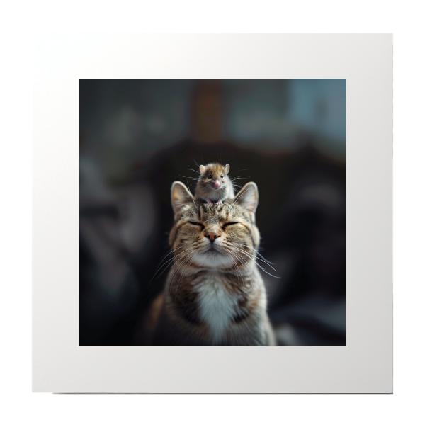 Mouse On Cats Head Photography Prints