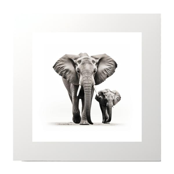 Black and White Elephant and Baby Photography Print