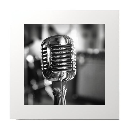 Black and White Retro Microphone Music Photography Print