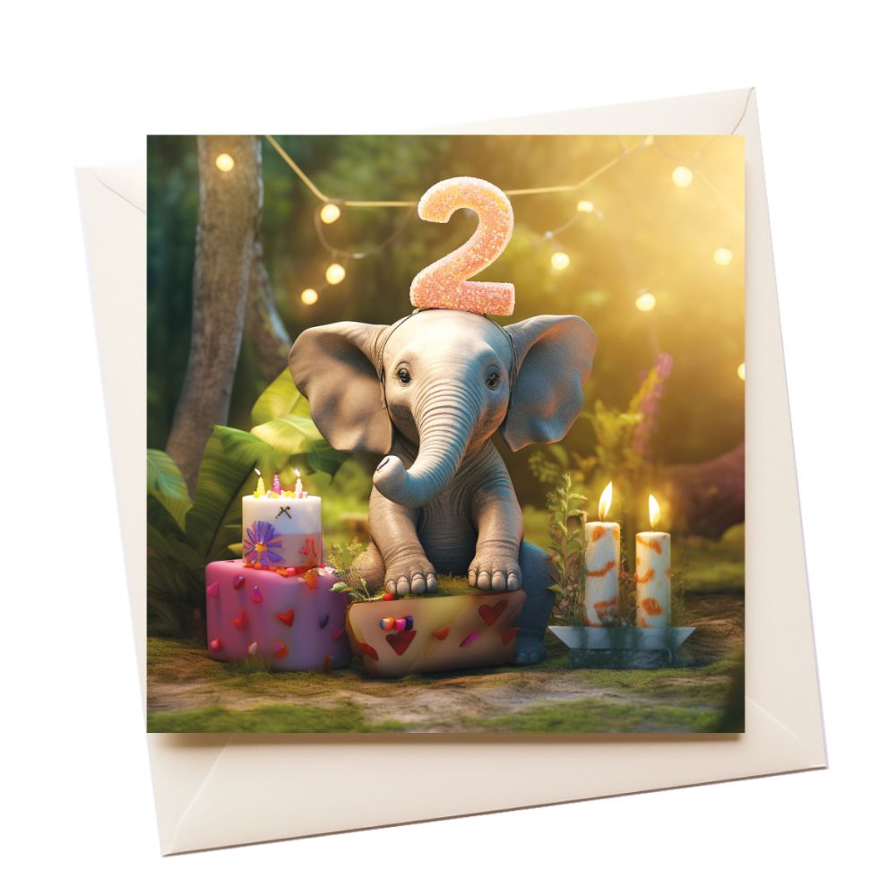2 Elephant Age Birthday Greeting Card