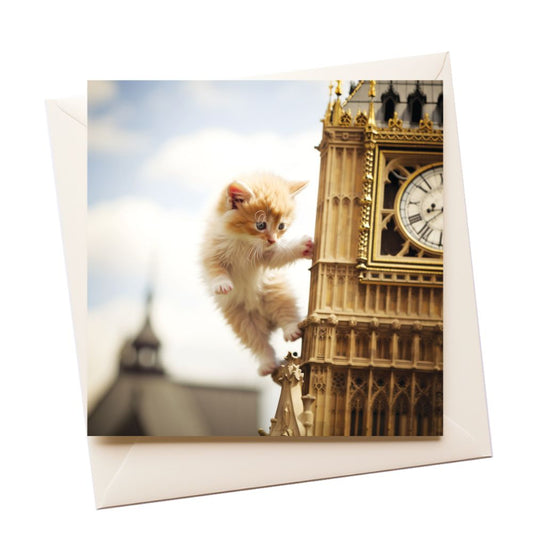 Kitty Climbs Big Ben Tourist Greeting Card