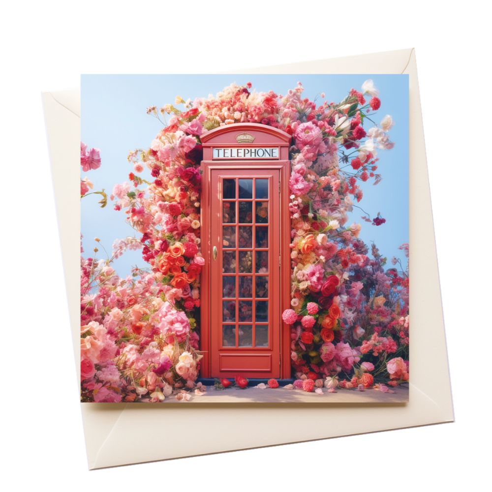 Phone Box Flowers Tourist Greeting Card