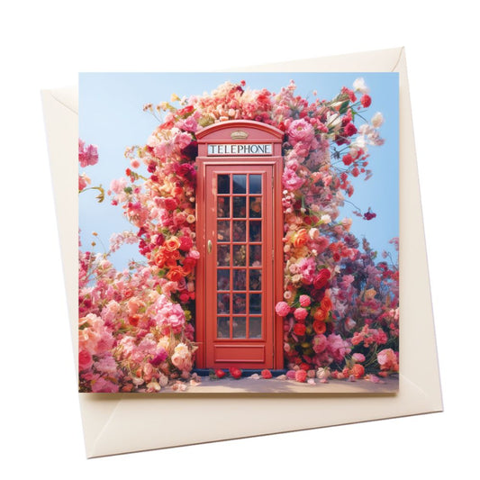 Phone Box Flowers Tourist Greeting Card