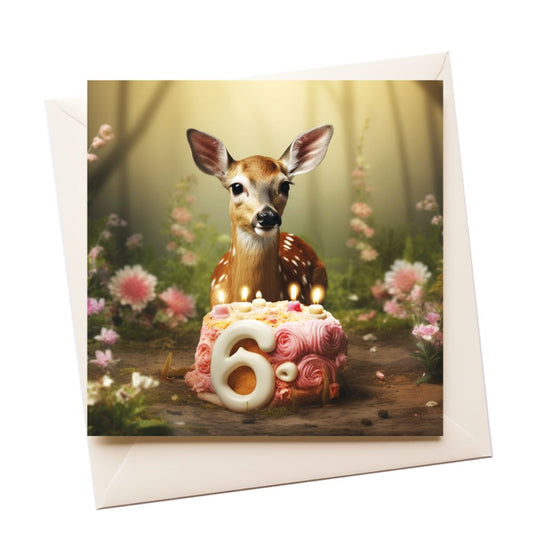 6 Deer Age Birthday Greeting Card