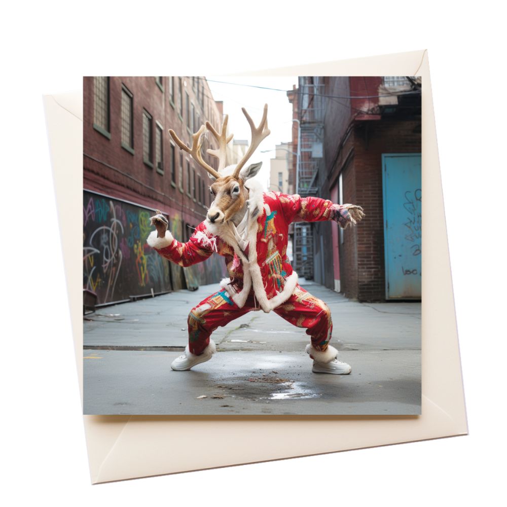 Breakdancing Reindeer Christmas Greeting Card