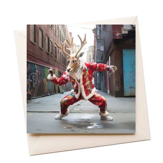 Breakdancing Reindeer Christmas Greeting Card