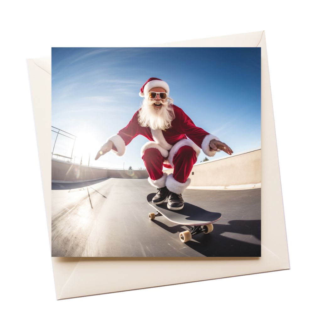 Santa Skateboarding Christmas Greeting Card
