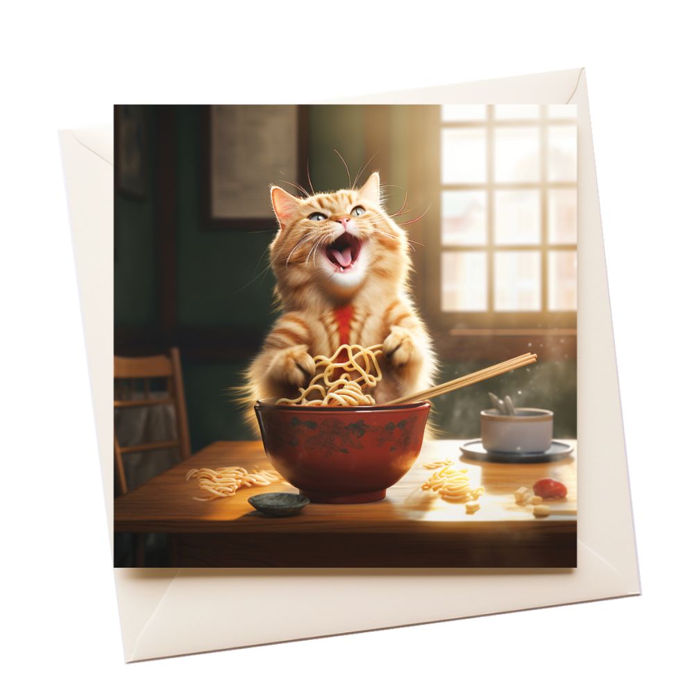 Cat Noodles Birthday Greeting Card