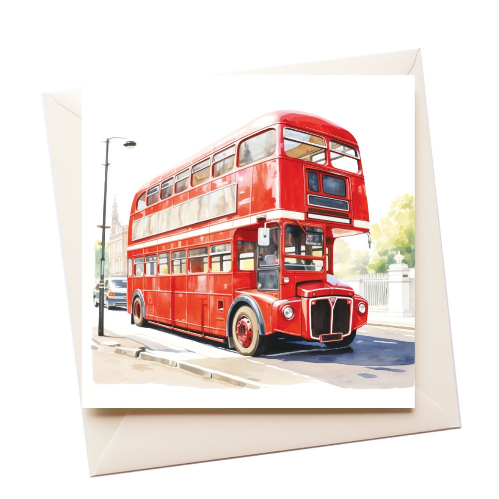 London Red Bus Watercolour Greeting Card