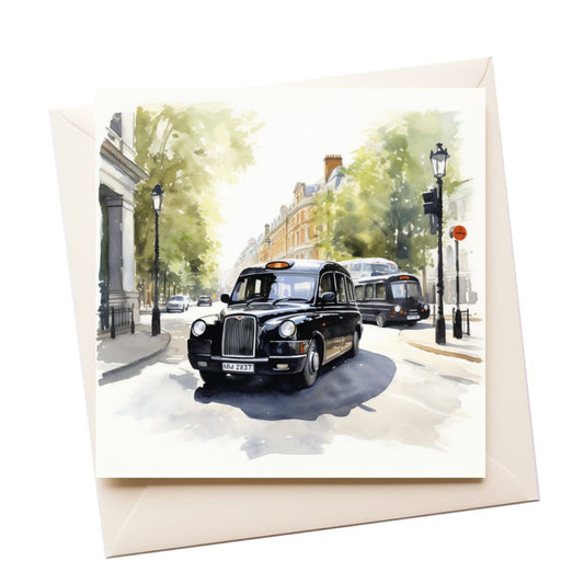 London Taxi Watercolour Greeting Card