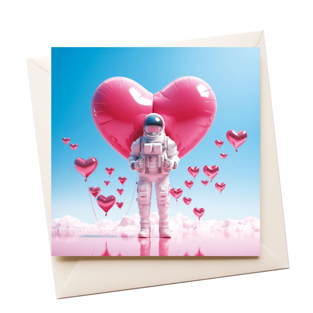 Pink Balloon Astronaut Love Greeting Card