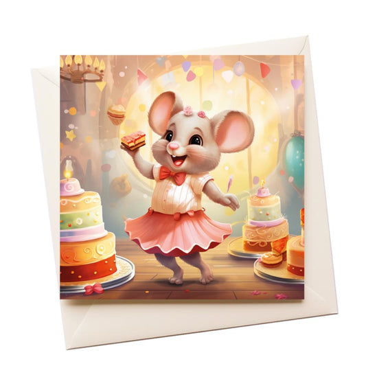 Graphic Art Mouse Ballerina Birthday  Greeting Card