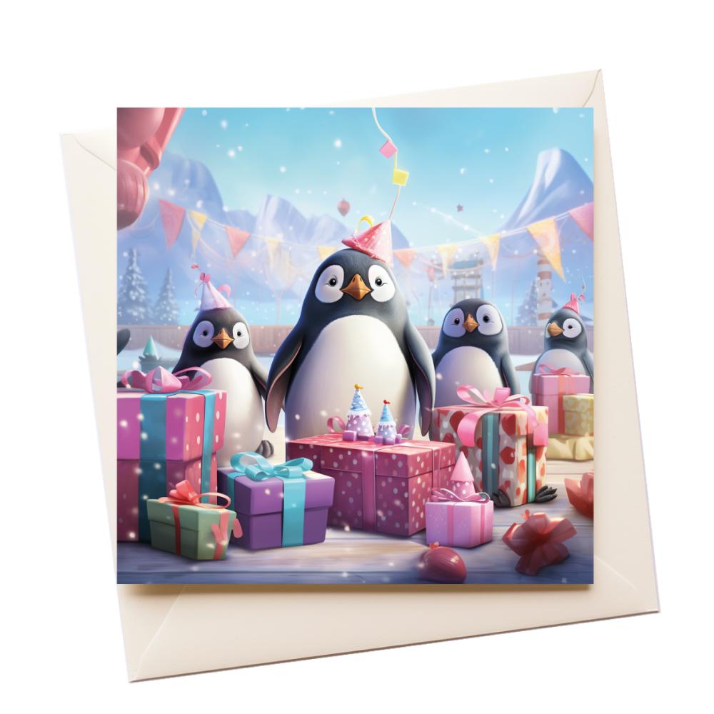 Graphic Art Penguins Birthday Greeting Card