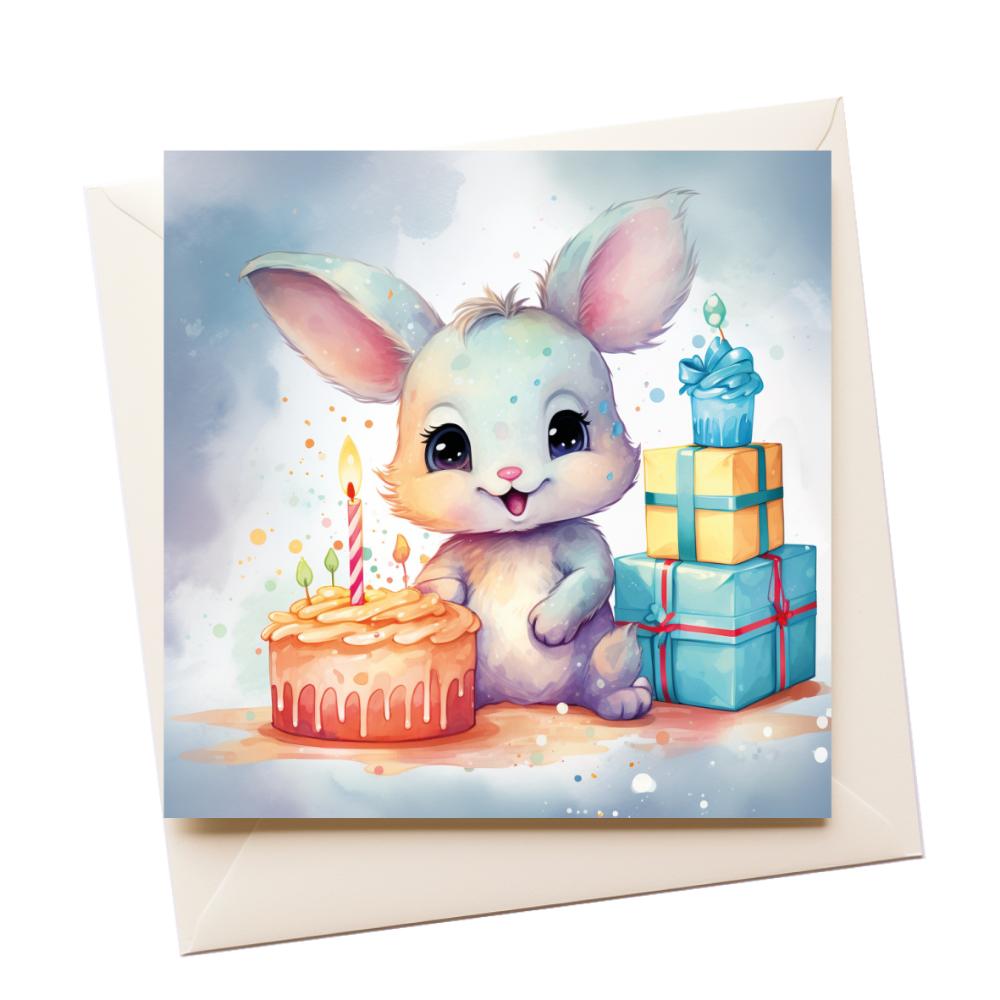 Watercolour Bunny Birthday Greeting Card