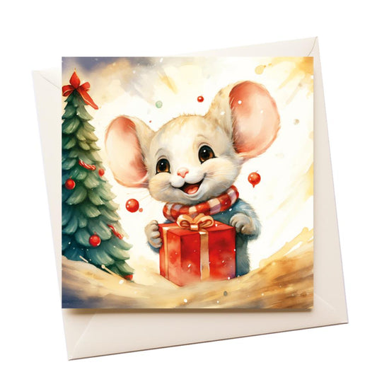 Christmas Watercolour Mouse Greeting Card