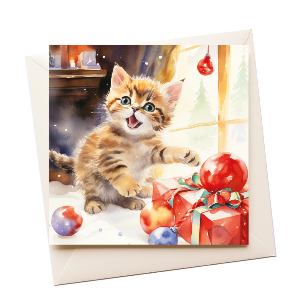 Christmas Watercolour Kitten Greeting Card