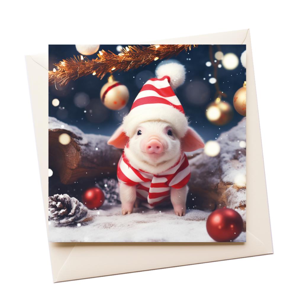 Christmas Piggy Elf Greeting Card