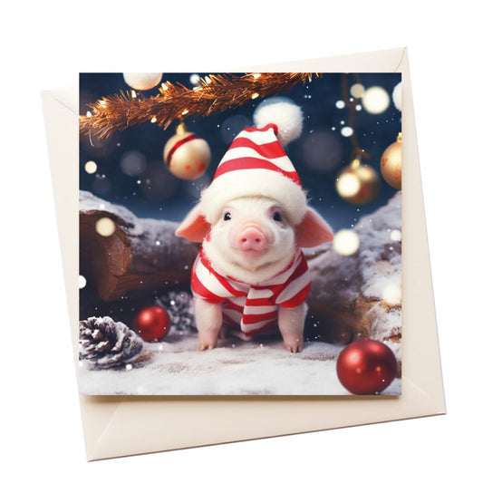 Christmas Piggy Elf Greeting Card