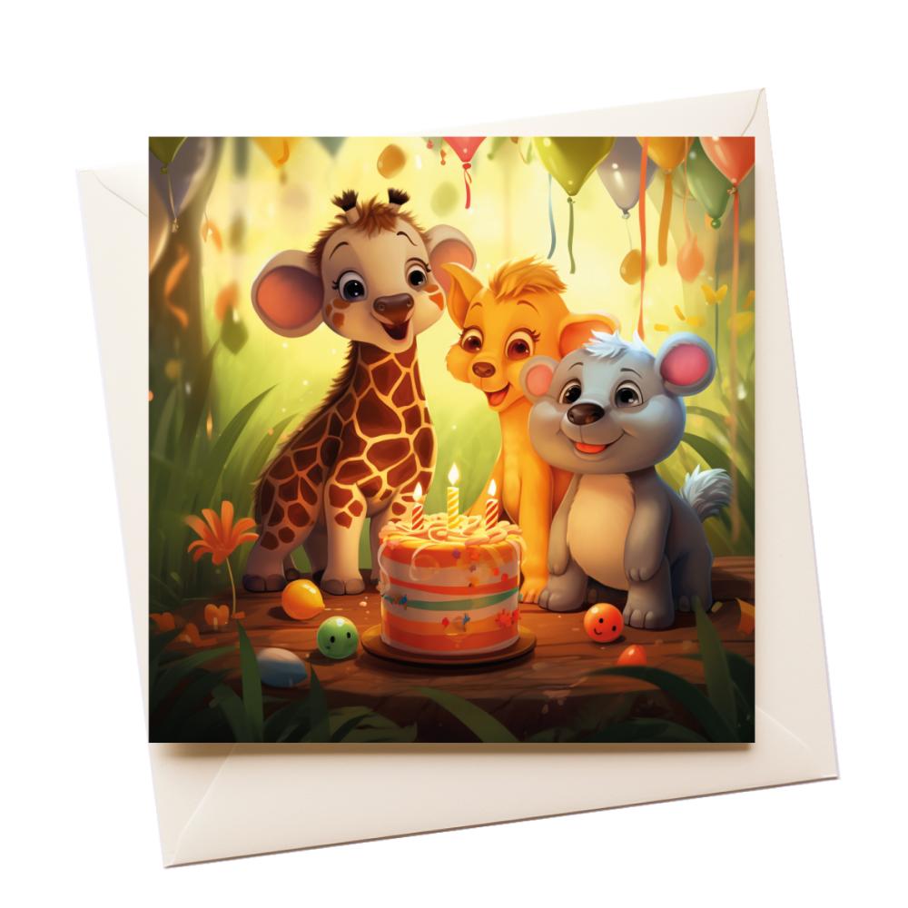 Graphic Art Zoo Animals Birthday Greeting Card